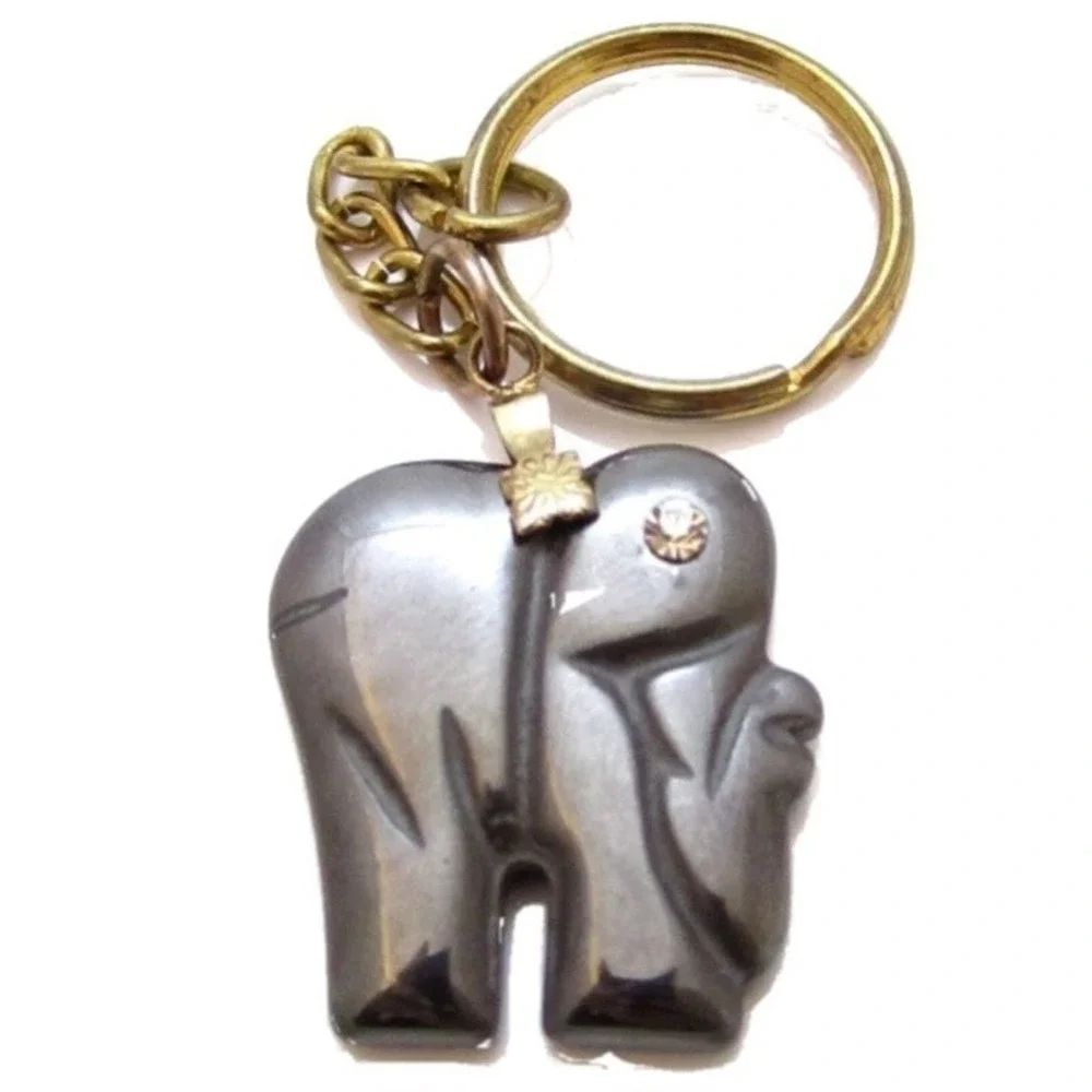 Hematite Gem‎ Elephant Love Key Chain